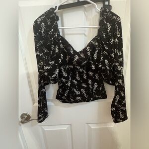 Anthropologie Black and White Floral Blouse